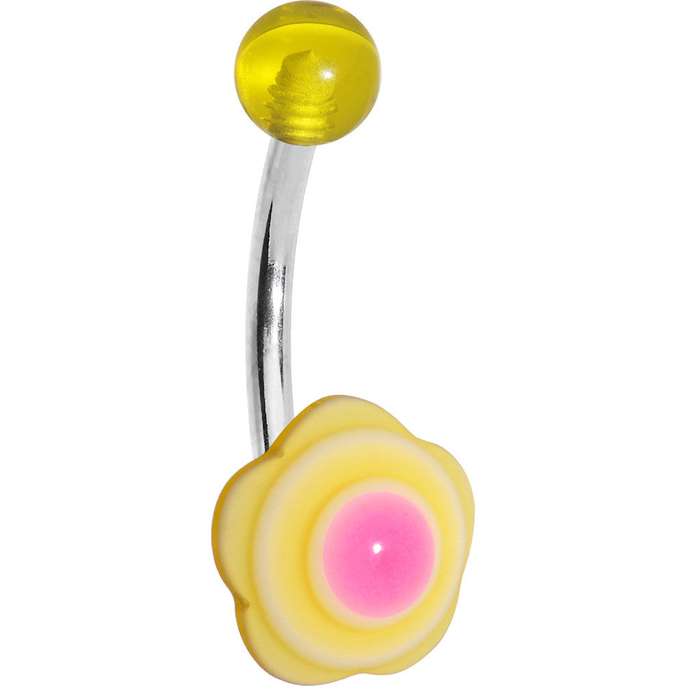 Pale Yellow and Pink Swirled Flower Belly Ring