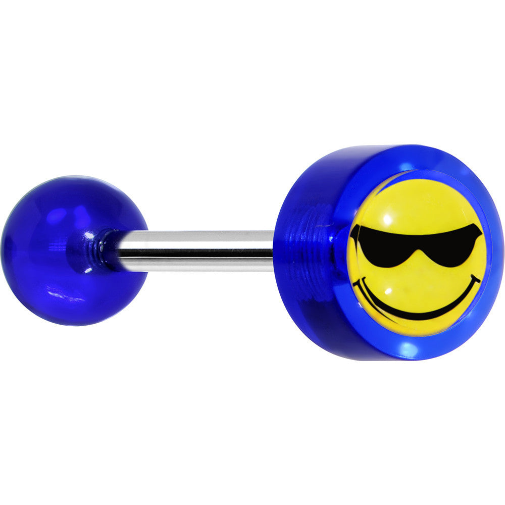 14 Gauge 5/8 Blue Acrylic Smiley Sunglasses Tongue Ring