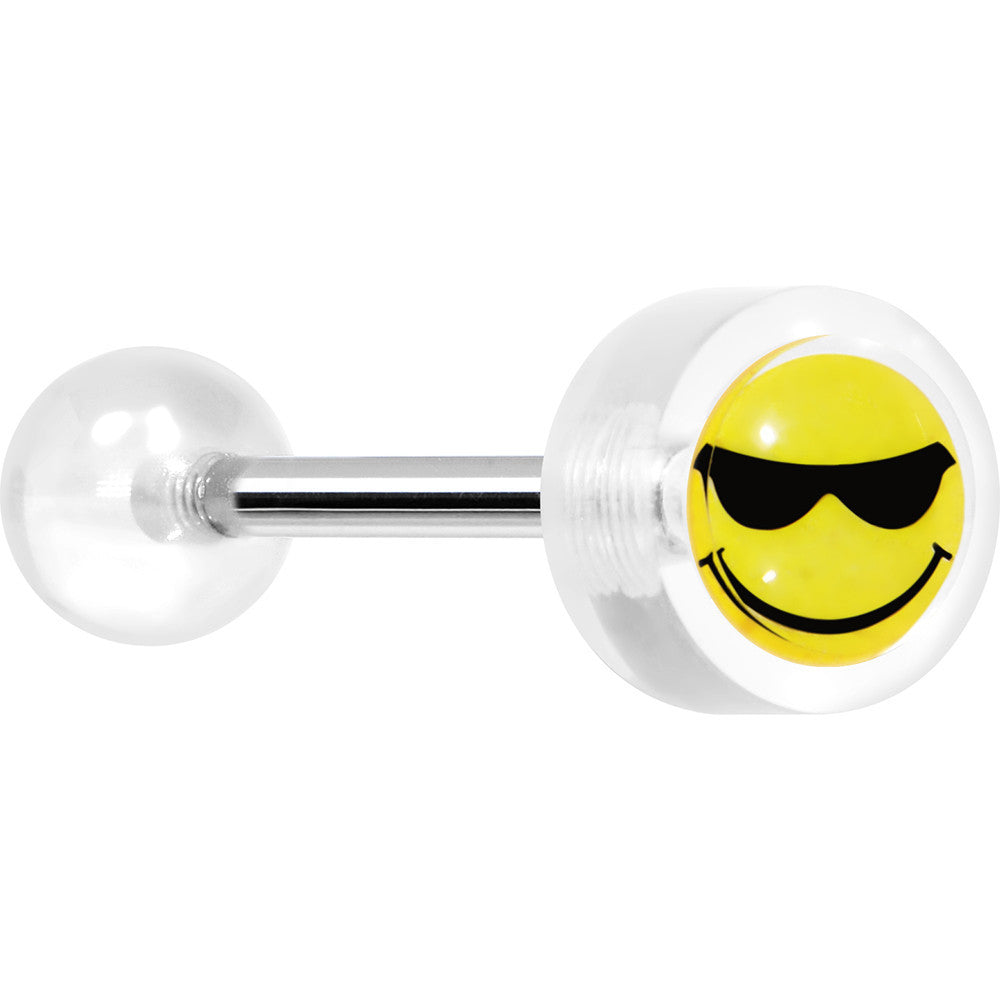 14 Gauge 5/8 Clear Acrylic Smiley Sunglasses Tongue Ring