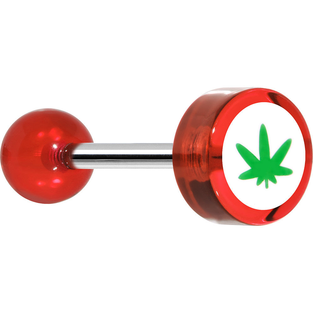 14G 5/8 Clear Red Acrylic Pot Leaf Tongue Ring