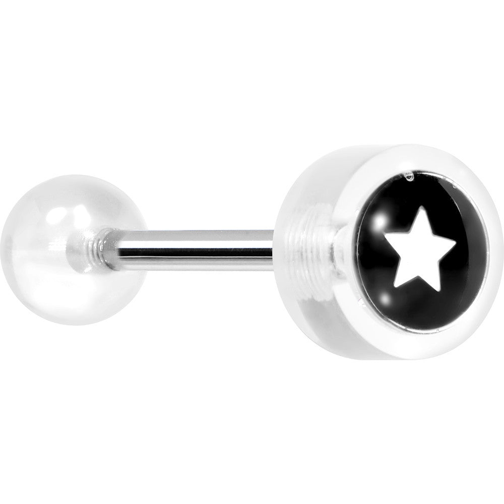 14 Gauge 5/8 Clear Acrylic Black and White Star Tongue Ring