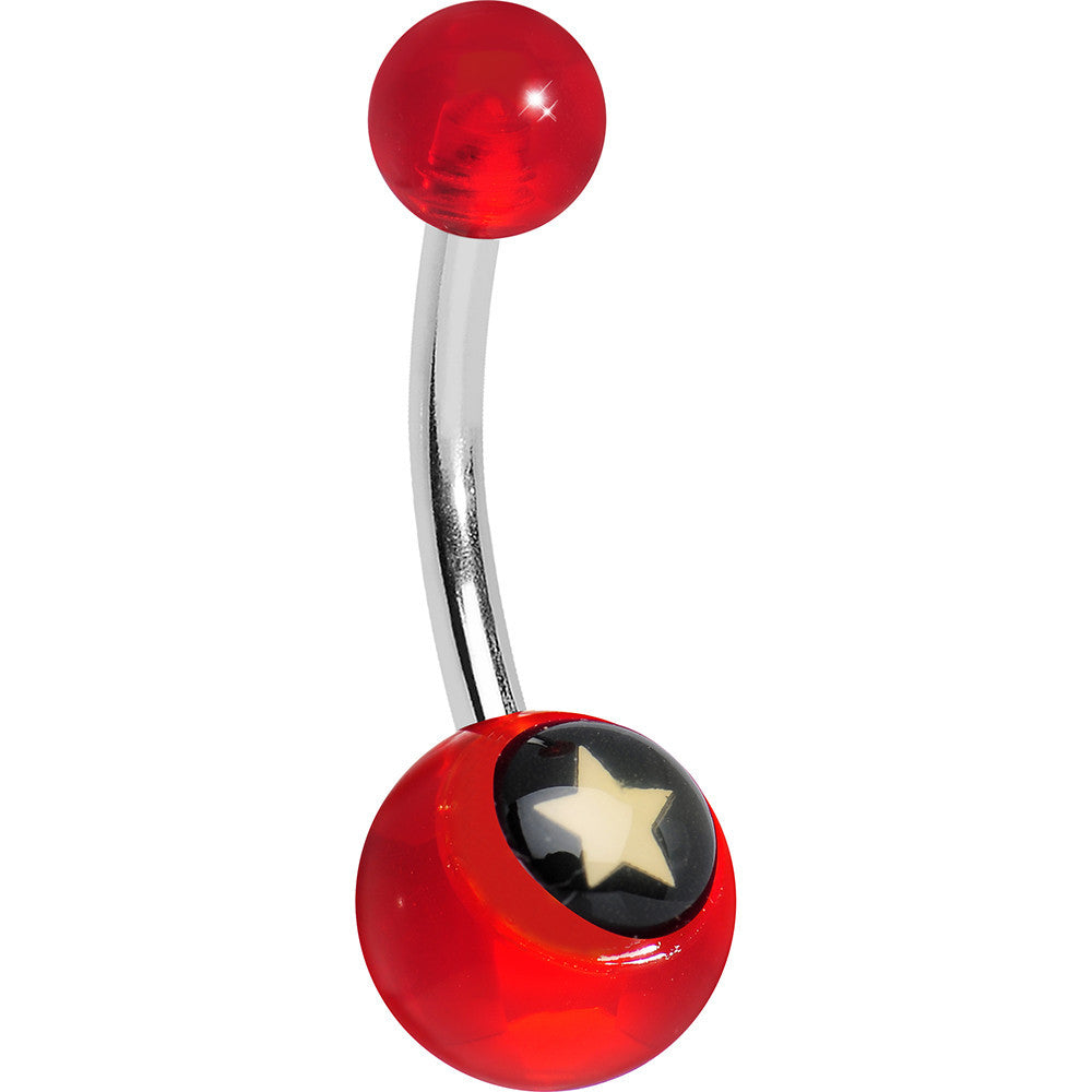 Red Acrylic Black and Off White Star Belly Ring