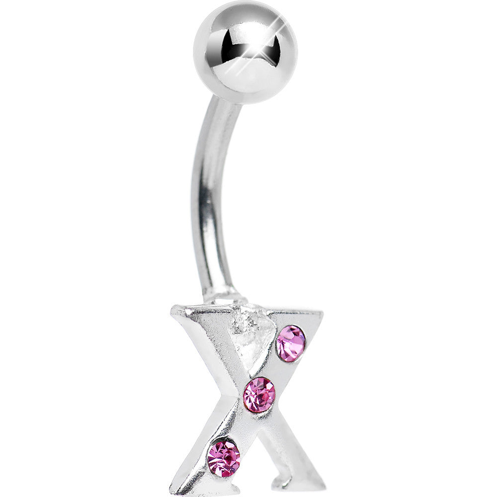 Pink Gem Studded Letter X Belly Ring