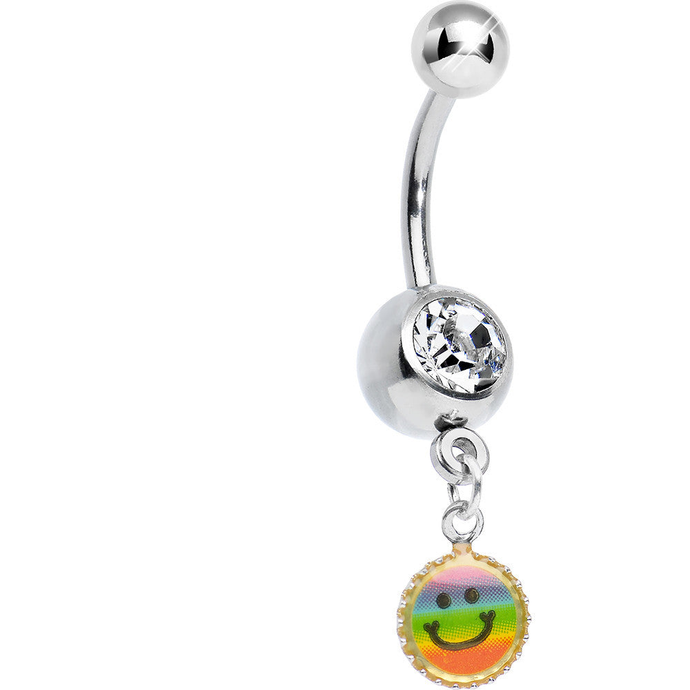 Clear Gem Rainbow Smiley Face Charm Dangle Belly Ring