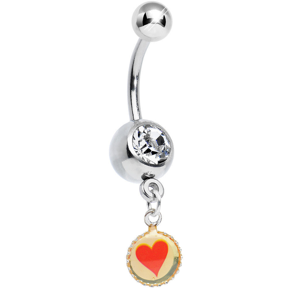 Clear Gem Red Heart Charm Dangle Belly Ring