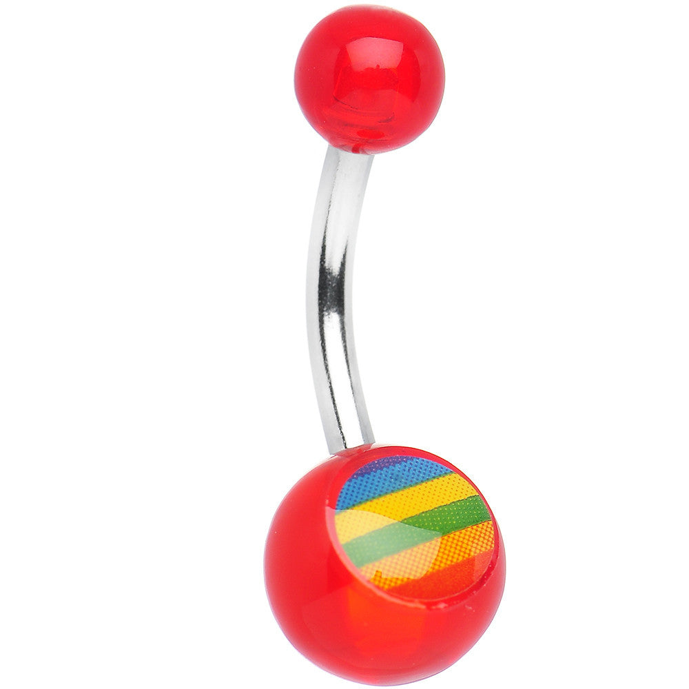 Orange Acrylic and Pride Rainbow Stripes Belly Ring