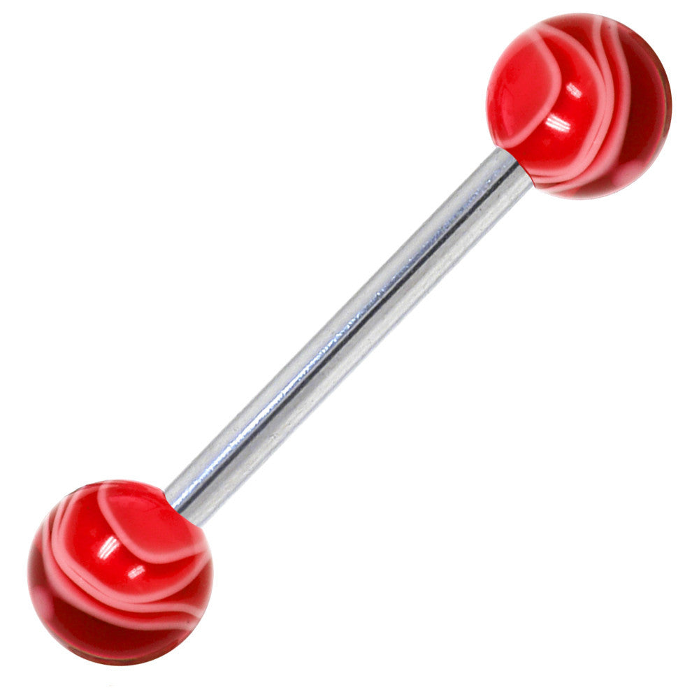 Red MARBLE Barbell Tongue Ring