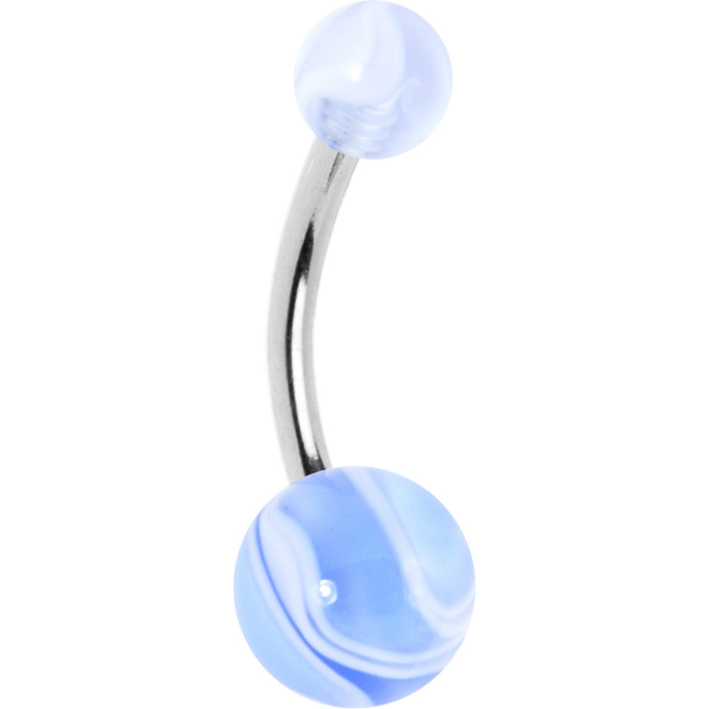 Light Blue and White Acrylic Swirl Belly Ring