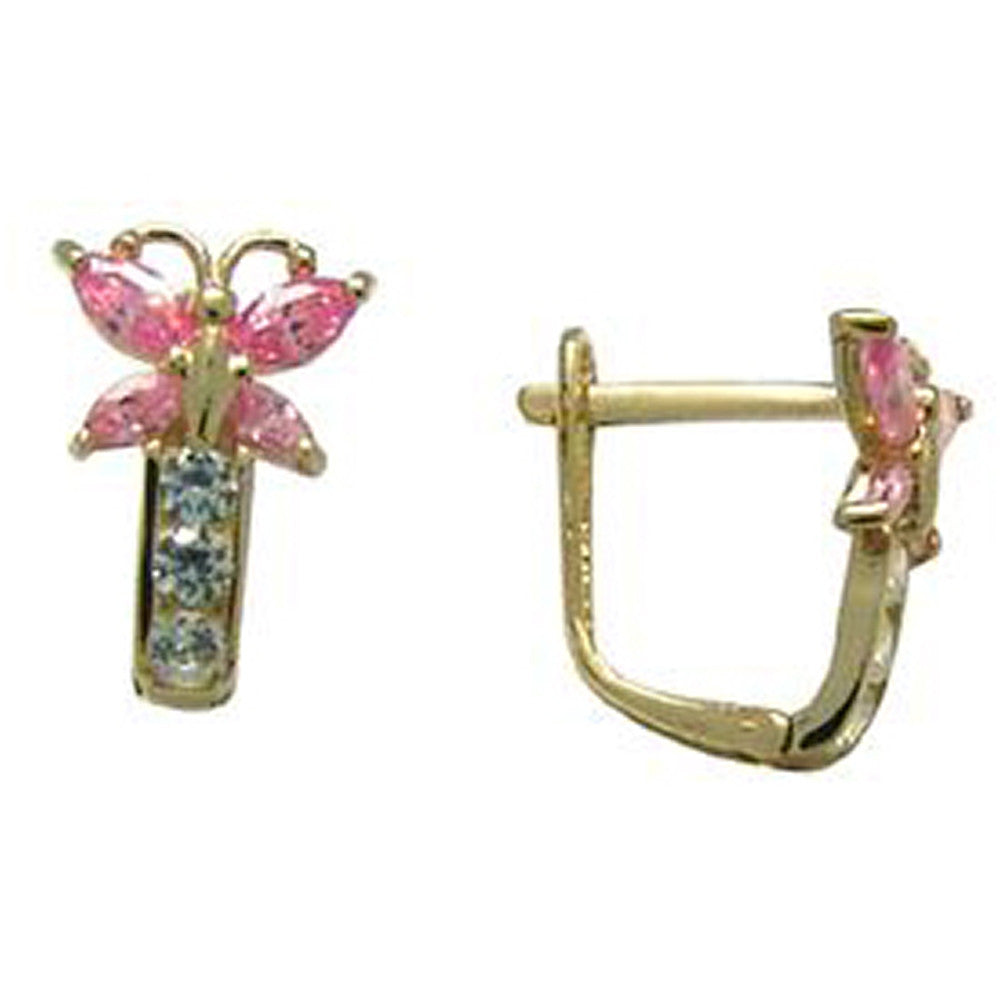 14k Yellow Gold Butterfly October Birthstone Leverback Earrings