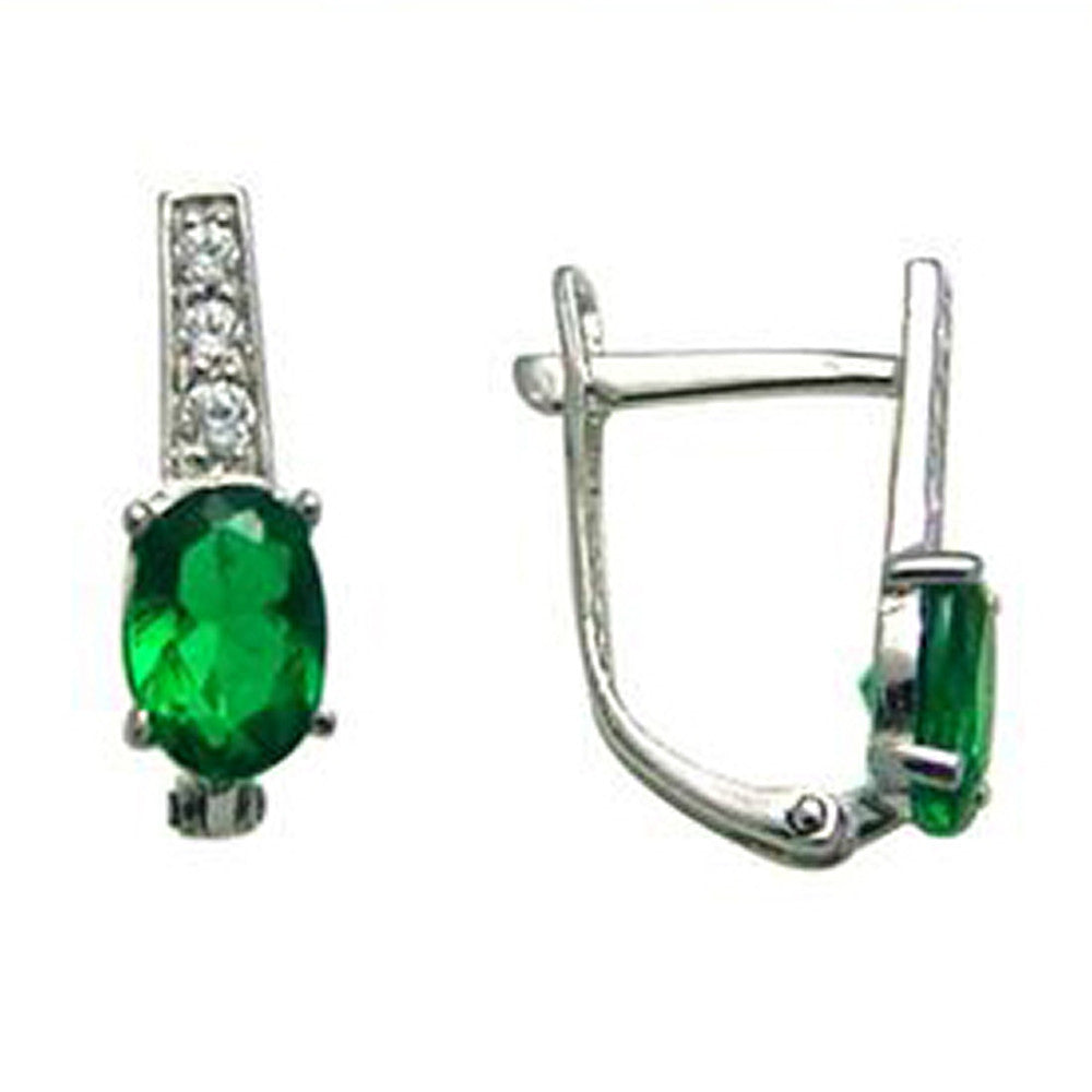 14kt White Gold CZ May Birthstone Leverback Earrings