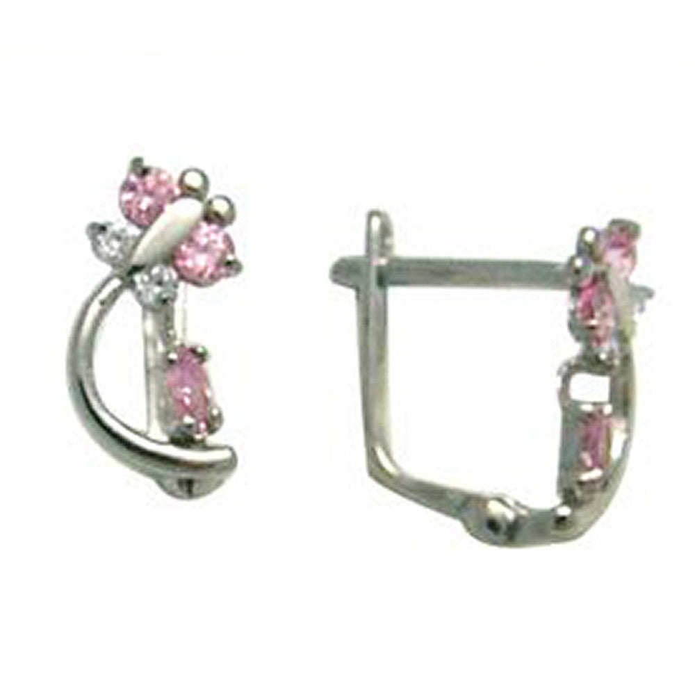 14k Yellow Gold Pink and Clear Cubic Zirconia Dragonfly Earrings