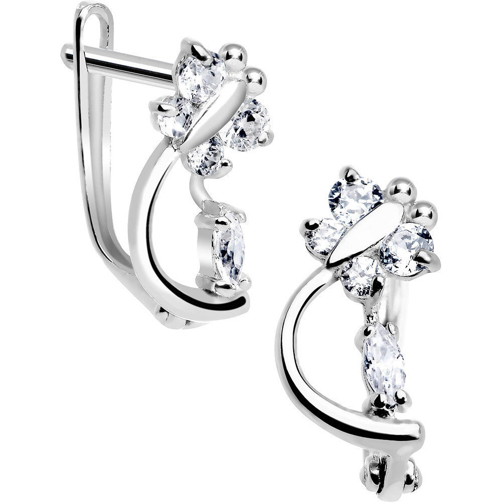 14kt White Gold Clear Cubic Zirconia Dragonfly Earrings