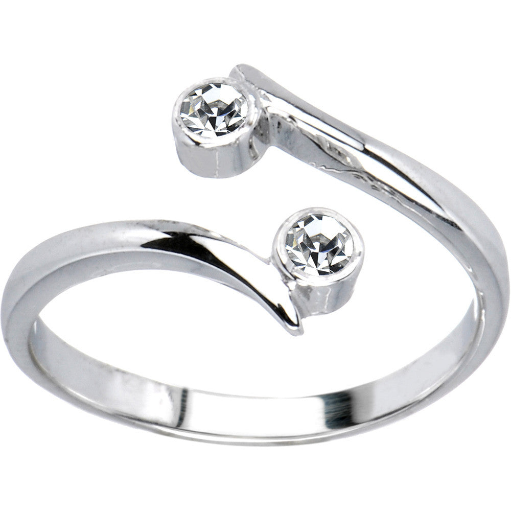 10k White Gold Double Solitaire Cubic Zirconia Toe Ring