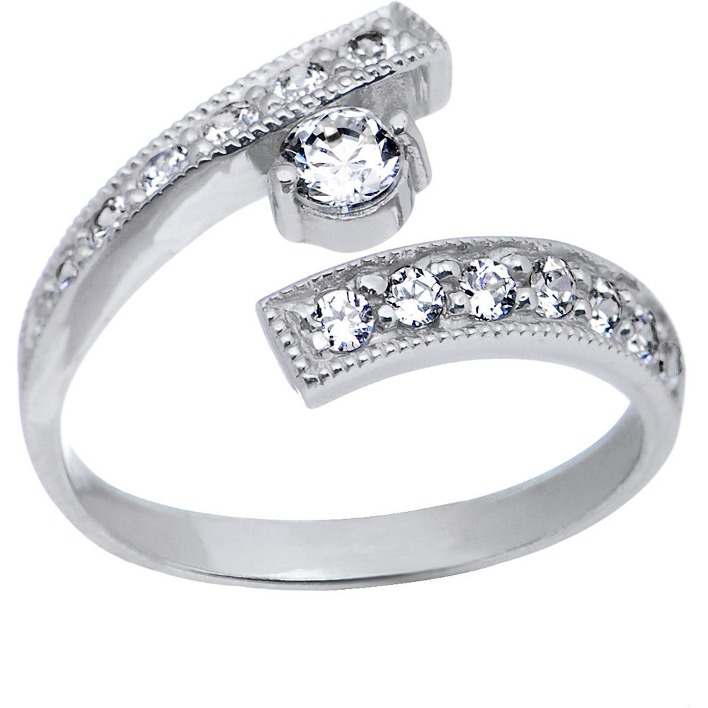 10k White Gold CZ Paved Solitaire Toe Ring