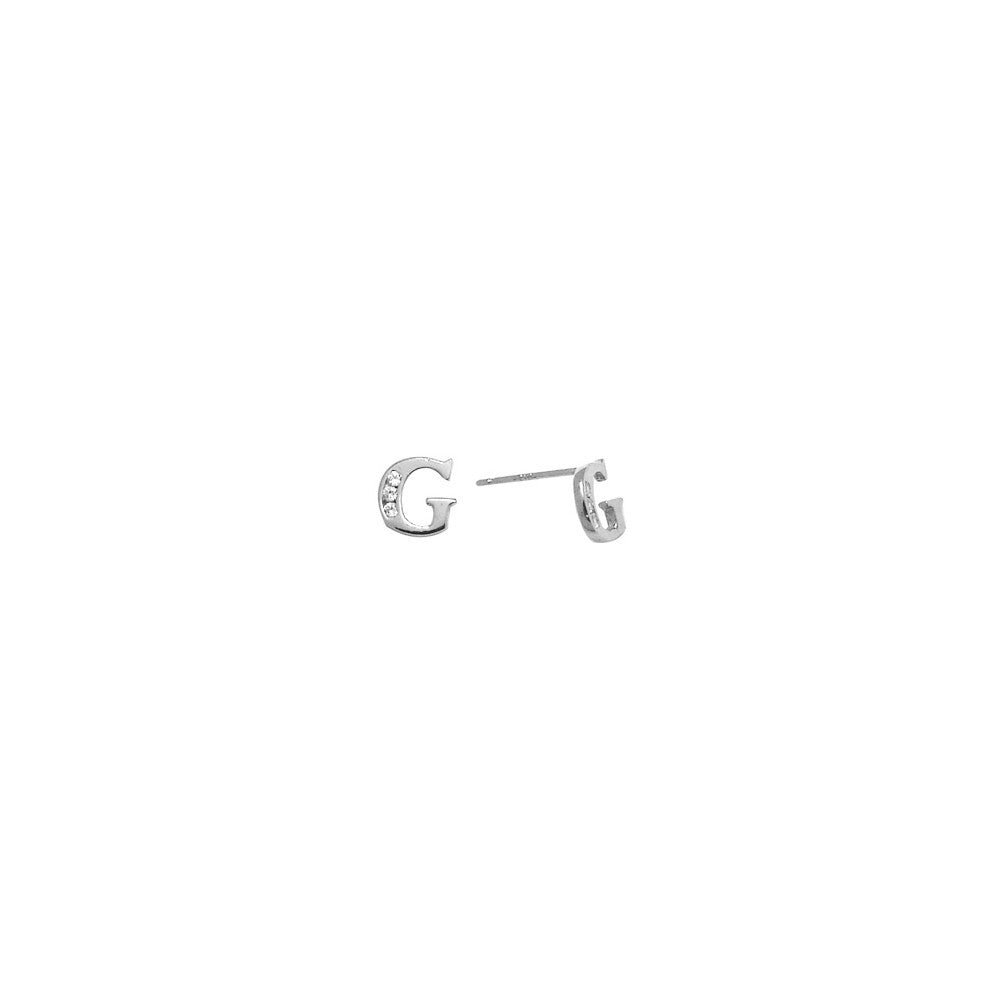 14kt White Gold CZ Initial G Stud Earrings