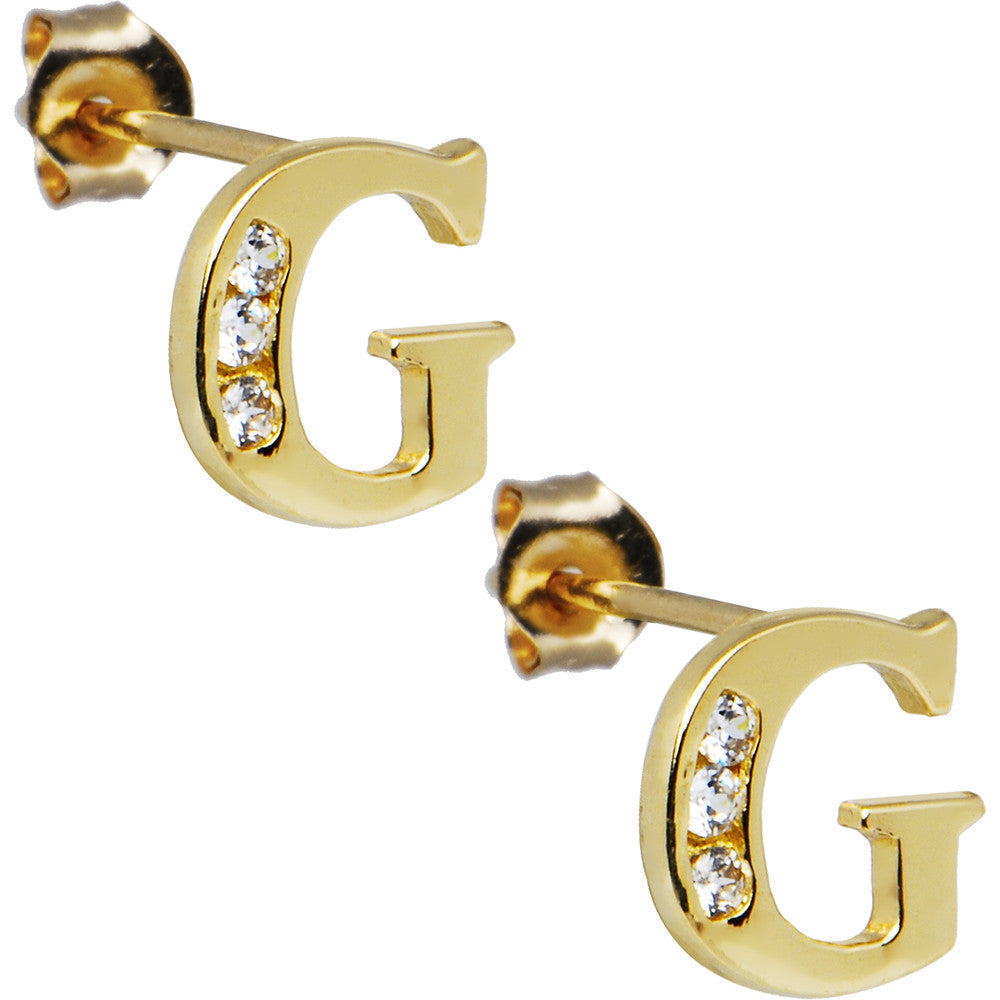 14kt Yellow Gold CZ Initial G Stud Earrings