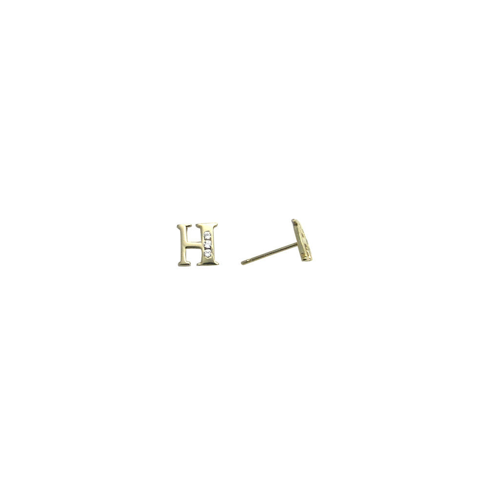 14kt Yellow Gold CZ Initial H Stud Earrings