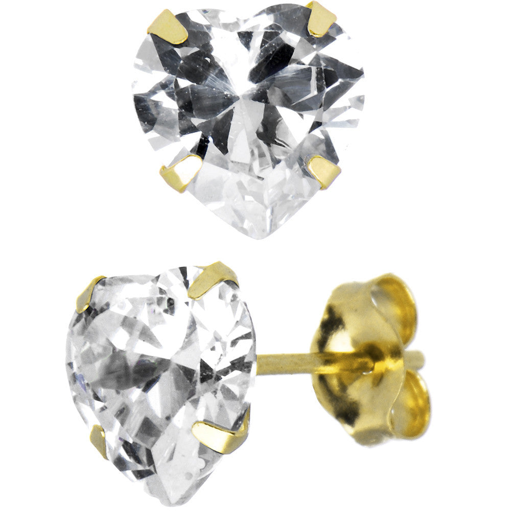 14k Yellow Gold .80 ct Cubic Zirconia Heart Stud Earrings