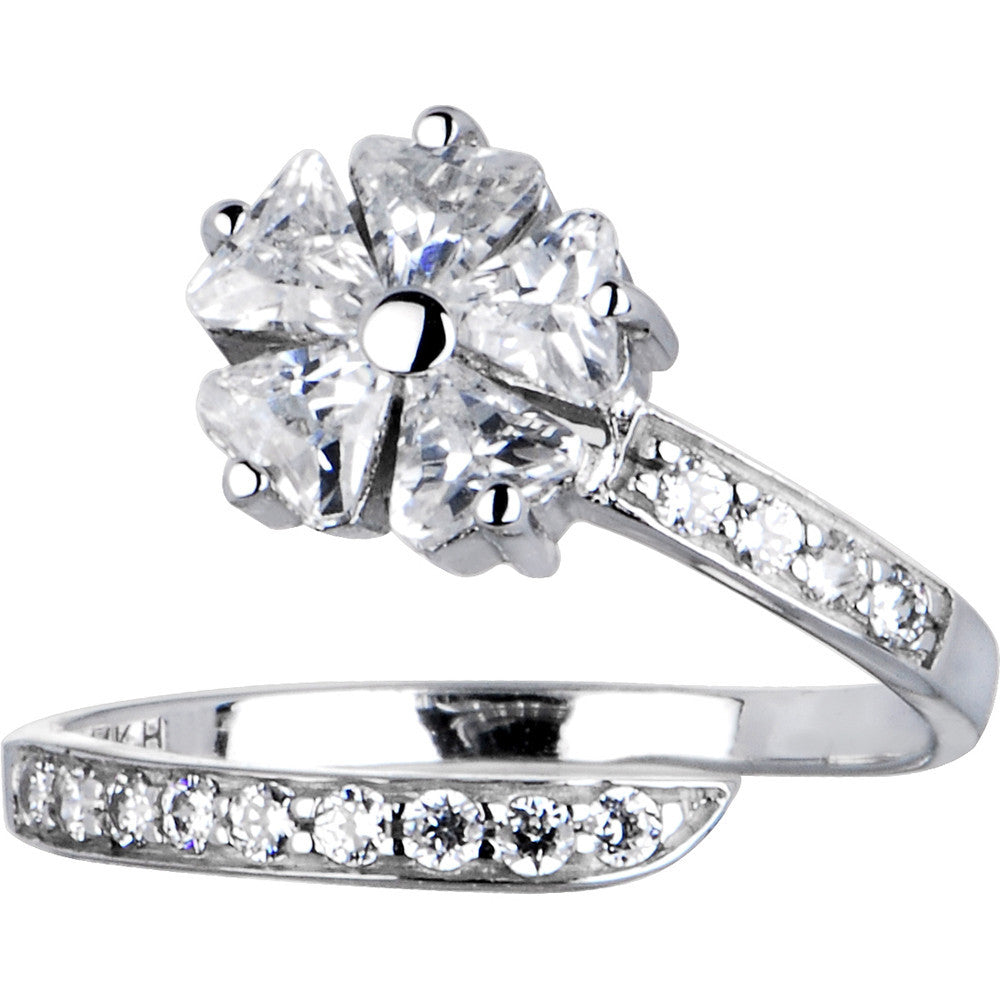 10k White Gold Cubic Zirconia Floral Flower Toe Ring
