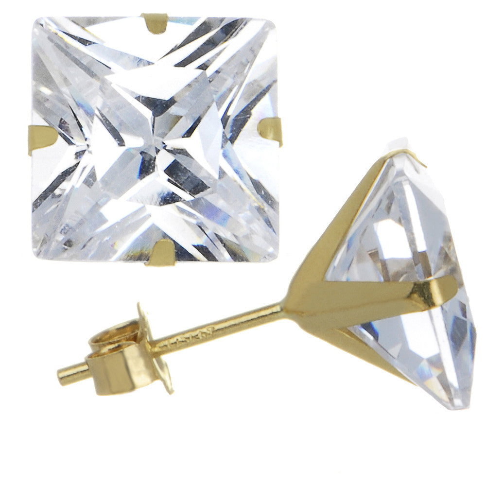 14kt Yellow Gold .47ct Cubic Zirconia Square Earrings