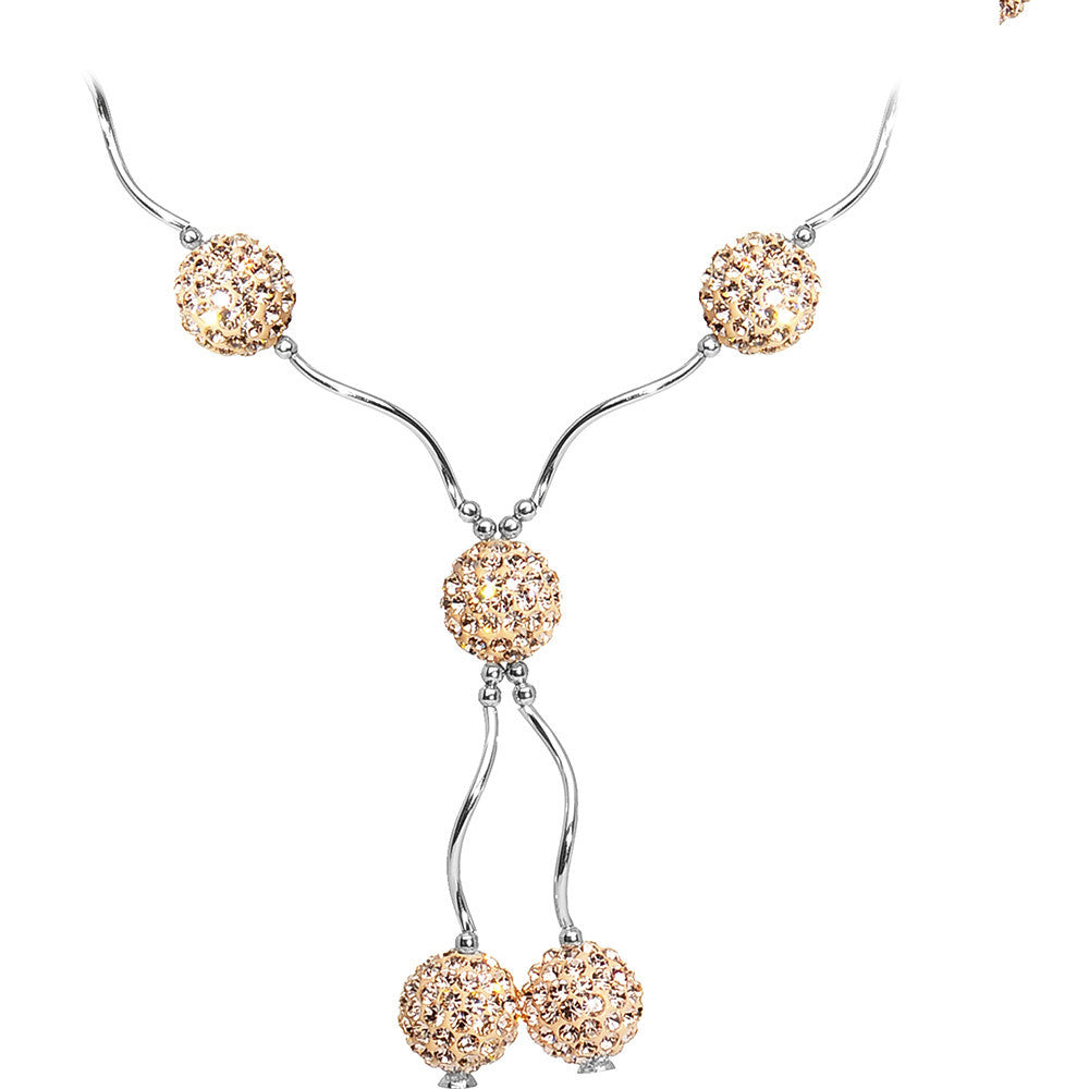 Sterling Silver Champagne Crystal Ball Drop Necklace