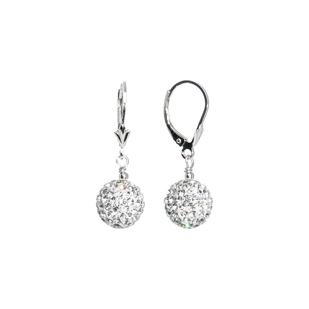 10mm Clear Crystal Ball Sterling Silver Leverback Earrings