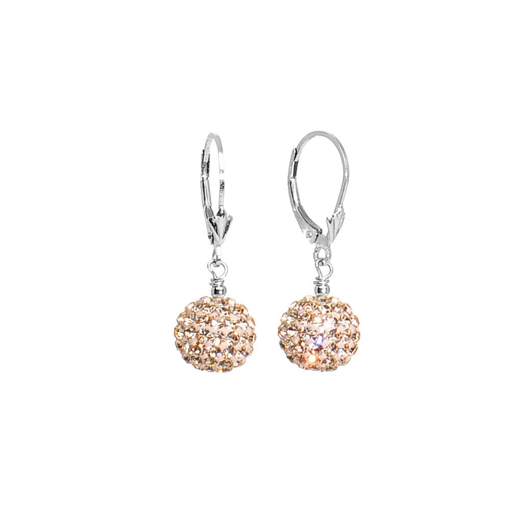 10mm Champagne Crystal Ball Sterling Silver Leverback Earrings