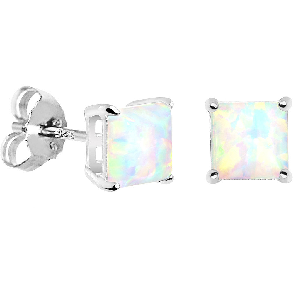 6mm Square Sterling Silver Synthetic Opal Stud Earrings