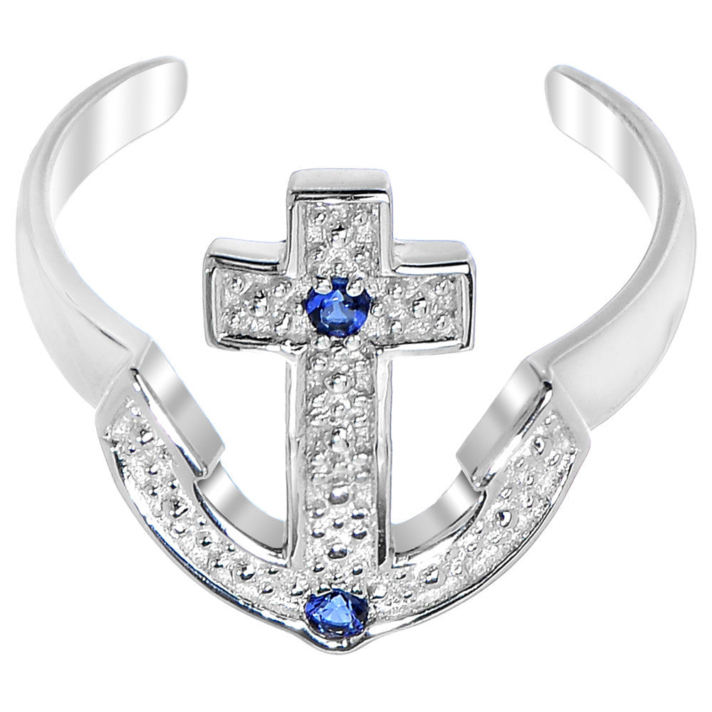 925 Sterling Silver Blue CZ Anchor Toe Ring