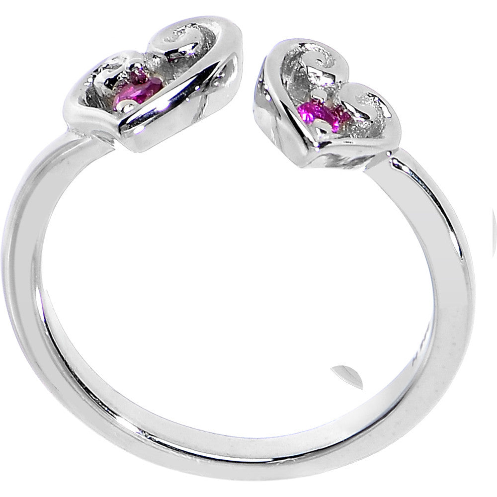 925 Sterling Silver Red CZ Dual Heart Toe Ring