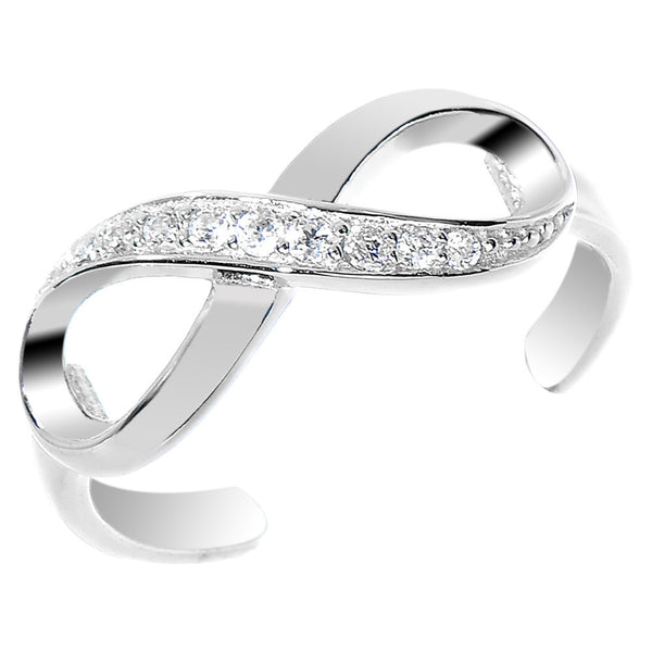 925 Sterling Silver Cubic Zirconia Toe Ring – Adjustable, 3 Stones, Women's CZ Ring