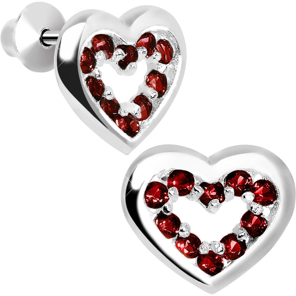 .925 Sterling Silver January CZ Open Heart Youth Screwback Earrings