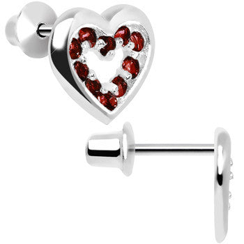 .925 Sterling Silver January CZ Open Heart Youth Screwback Earrings