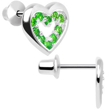 .925 Sterling Silver May CZ Open Heart Youth Screwback Earrings
