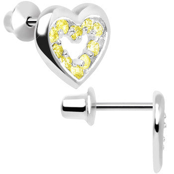.925 Sterling Silver November CZ Open Heart Youth Screwback Earrings