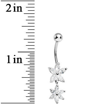 925 Sterling Silver Cubic Zirconia Dual Lily Dangle Belly Ring