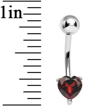 925 Sterling Silver Genuine Garnet Heart Solitaire Belly Ring