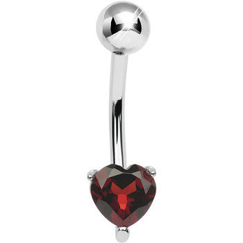 925 Sterling Silver Genuine Garnet Heart Solitaire Belly Ring