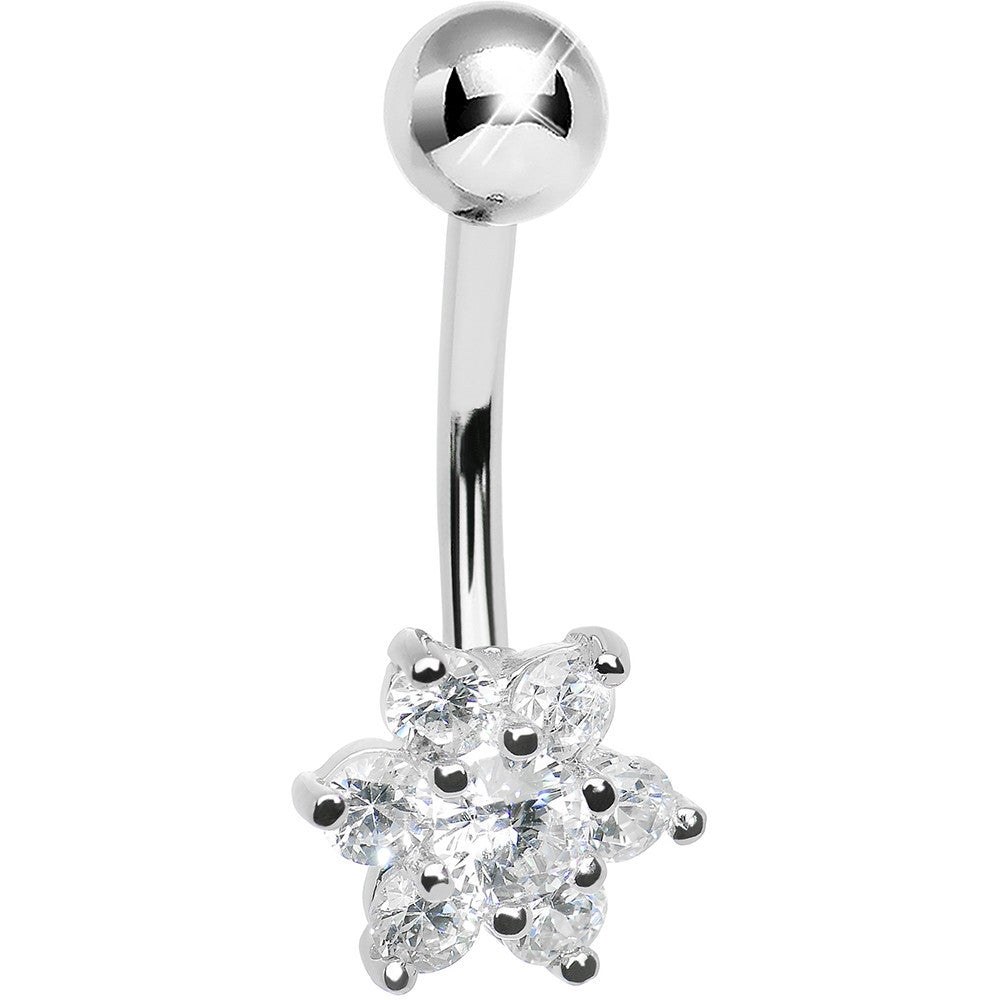 925 Sterling Silver Cubic Zirconia Flower Belly Ring