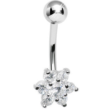 925 Sterling Silver Cubic Zirconia Flower Belly Ring