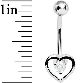 925 Sterling Silver Cubic Zirconia Hollow Heart Belly Ring