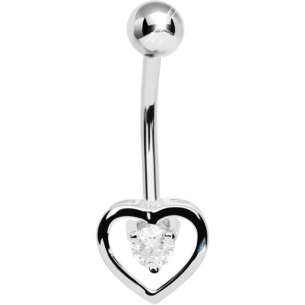 925 Sterling Silver Cubic Zirconia Hollow Heart Belly Ring