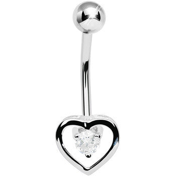 925 Sterling Silver Cubic Zirconia Hollow Heart Belly Ring