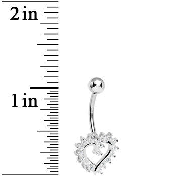 925 Sterling Silver Cubic Zirconia Paved Hollow Heart Belly Ring
