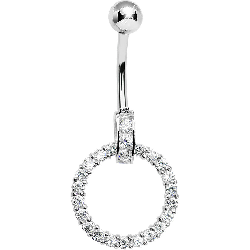 925 Sterling Silver Cubic Zirconia Circle Charm Belly Ring
