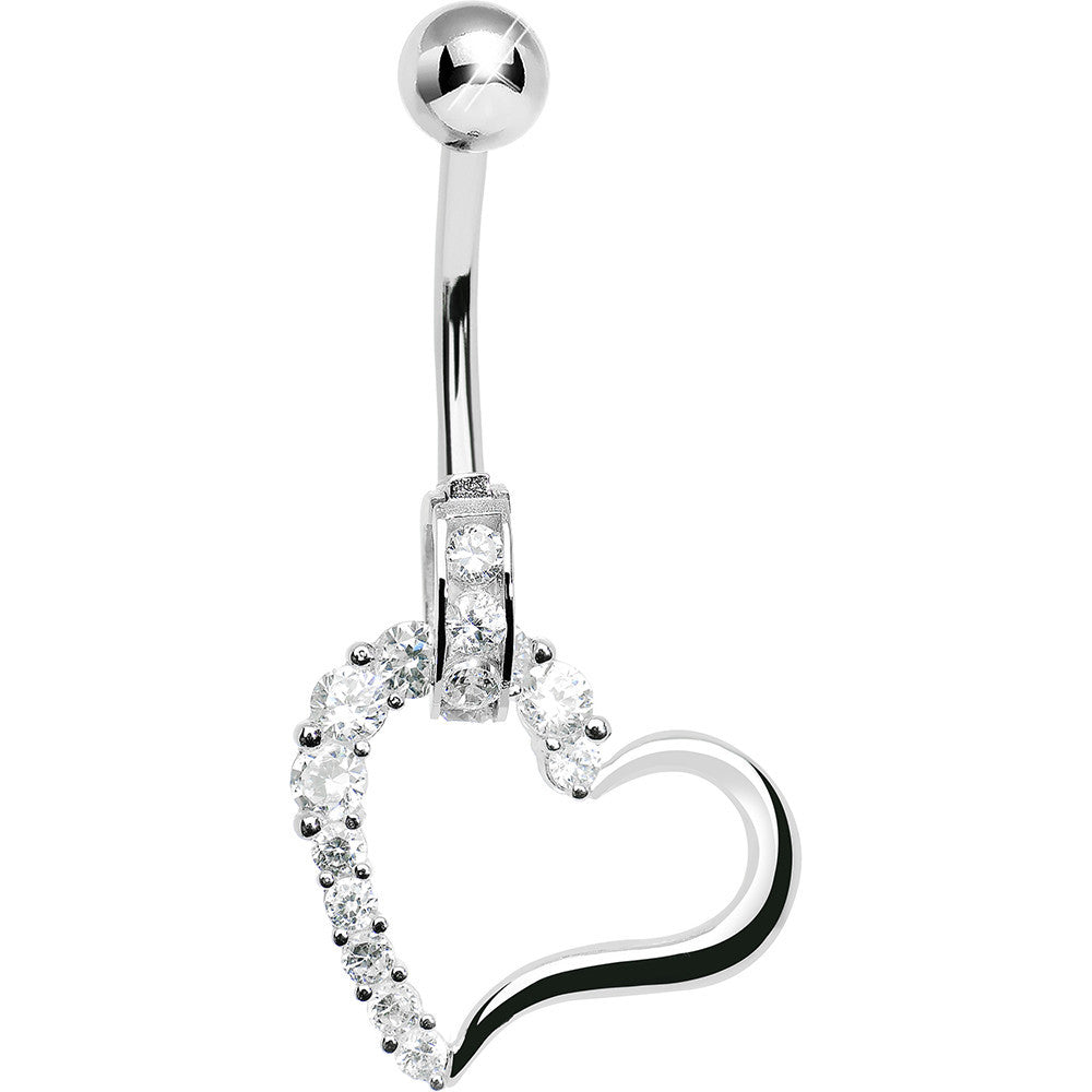 925 Sterling Silver Cubic Zirconia Hollow Heart Charm Belly Ring