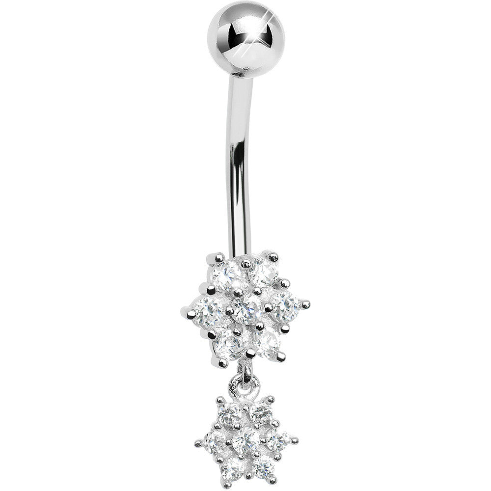 925 Sterling Silver Cubic Zirconia Dangle Flower Belly Ring