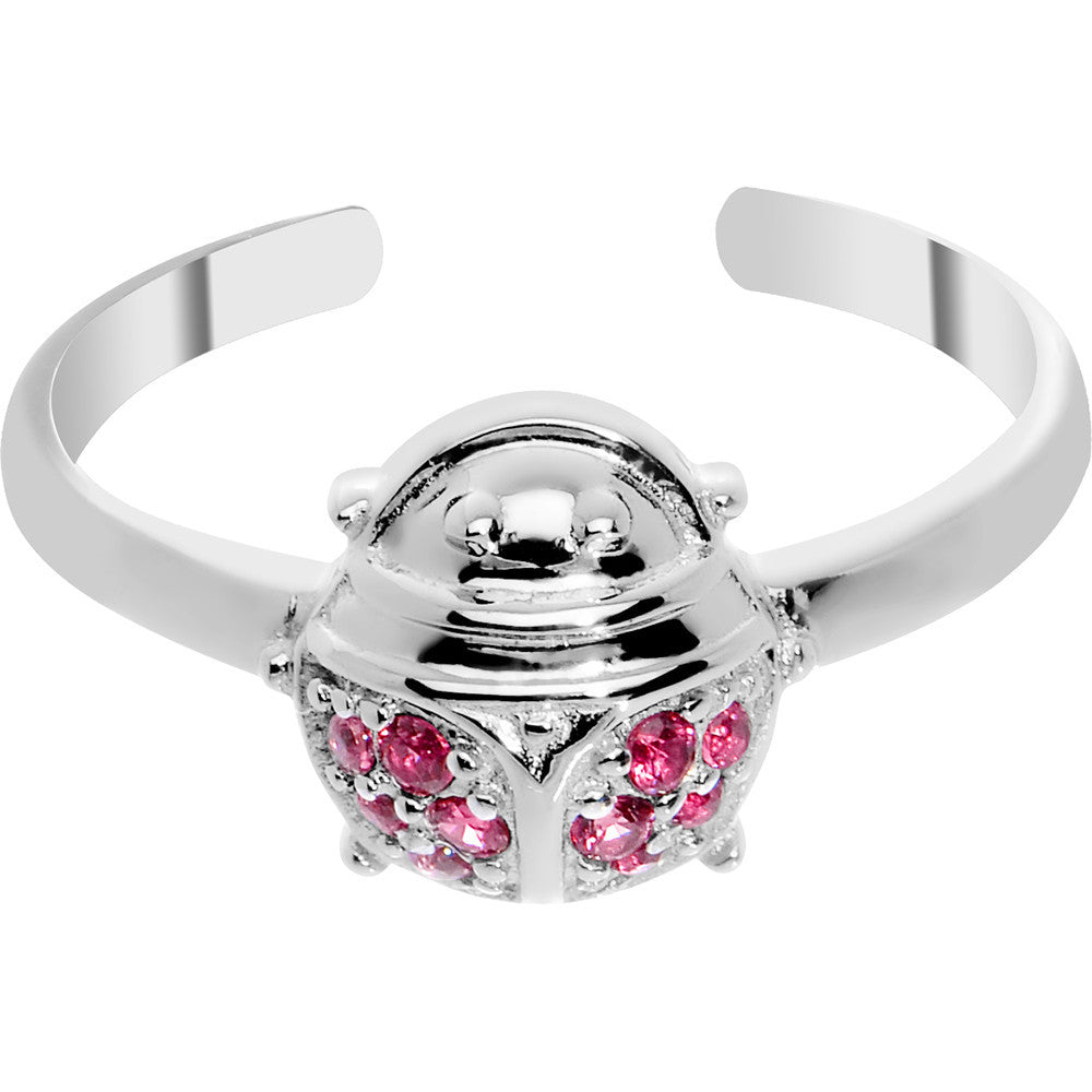 925 Sterling Silver Cubic Zirconia Ladybug Toe Ring