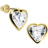 14KT Yellow Gold  CZ Filled Heart Youth Screwback Earrings