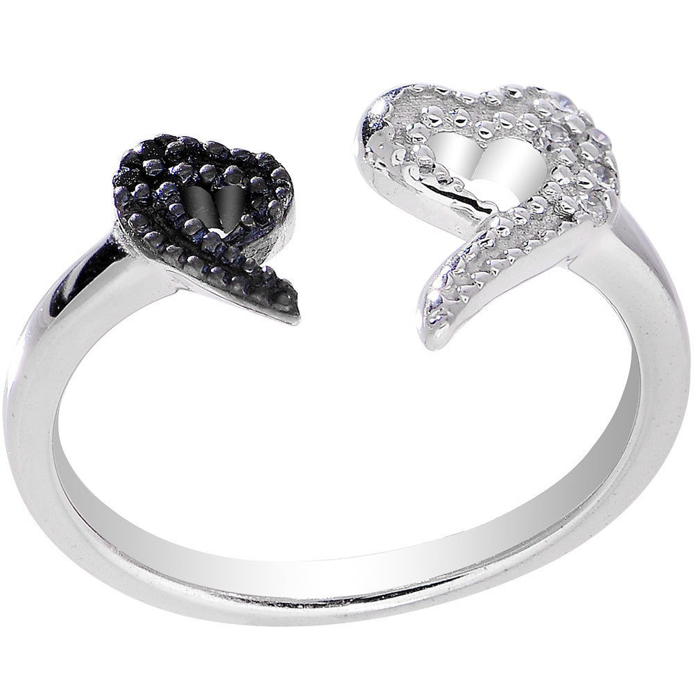 925 Sterling Silver Clear Black CZ Dual Snake Heart Toe Ring